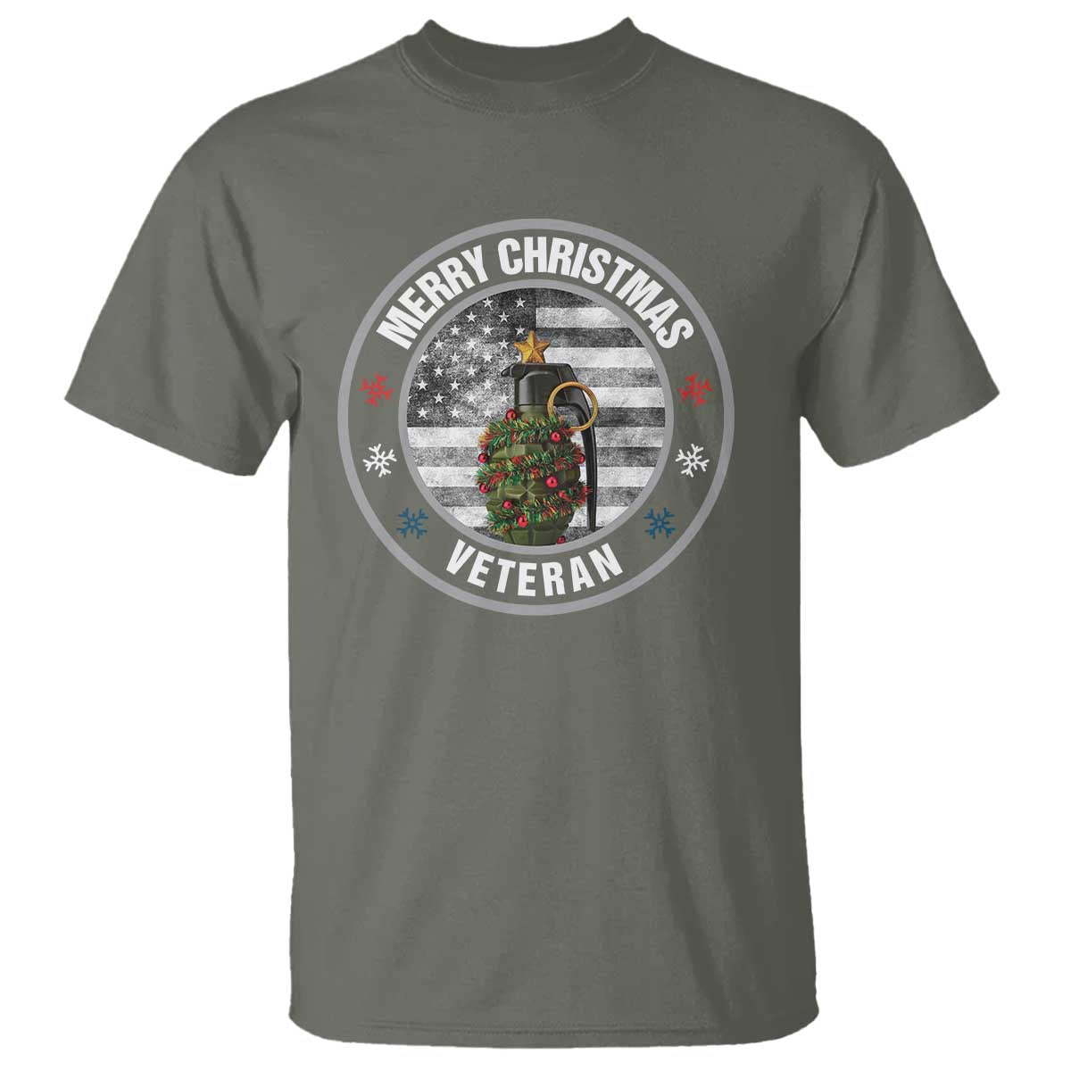 Merry Xmas Veteran T Shirt Grenade Christmas Tree America Flag Patriotic - Wonder Print Shop