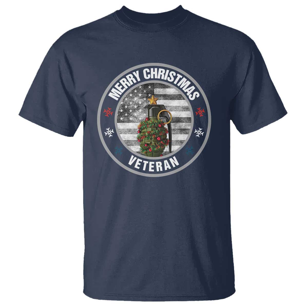 Merry Xmas Veteran T Shirt Grenade Christmas Tree America Flag Patriotic - Wonder Print Shop