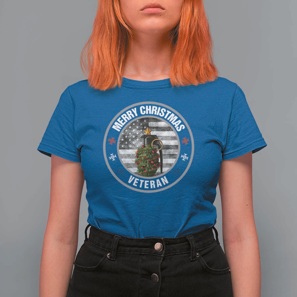 Merry Xmas Veteran T Shirt For Women Grenade Christmas Tree America Flag Patriotic - Wonder Print Shop