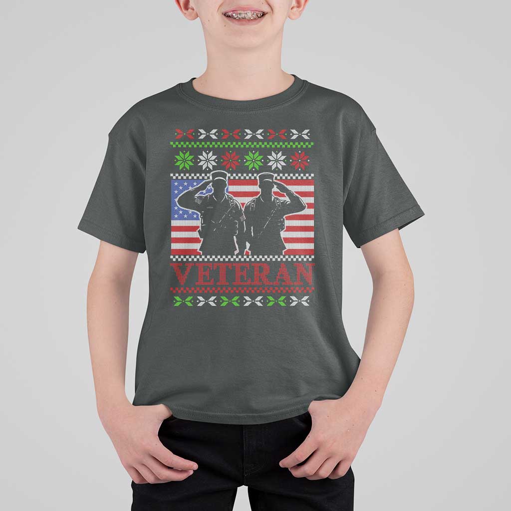 Christmas Veteran T Shirt For Kid Soldier America Flag Patriotic - Wonder Print Shop
