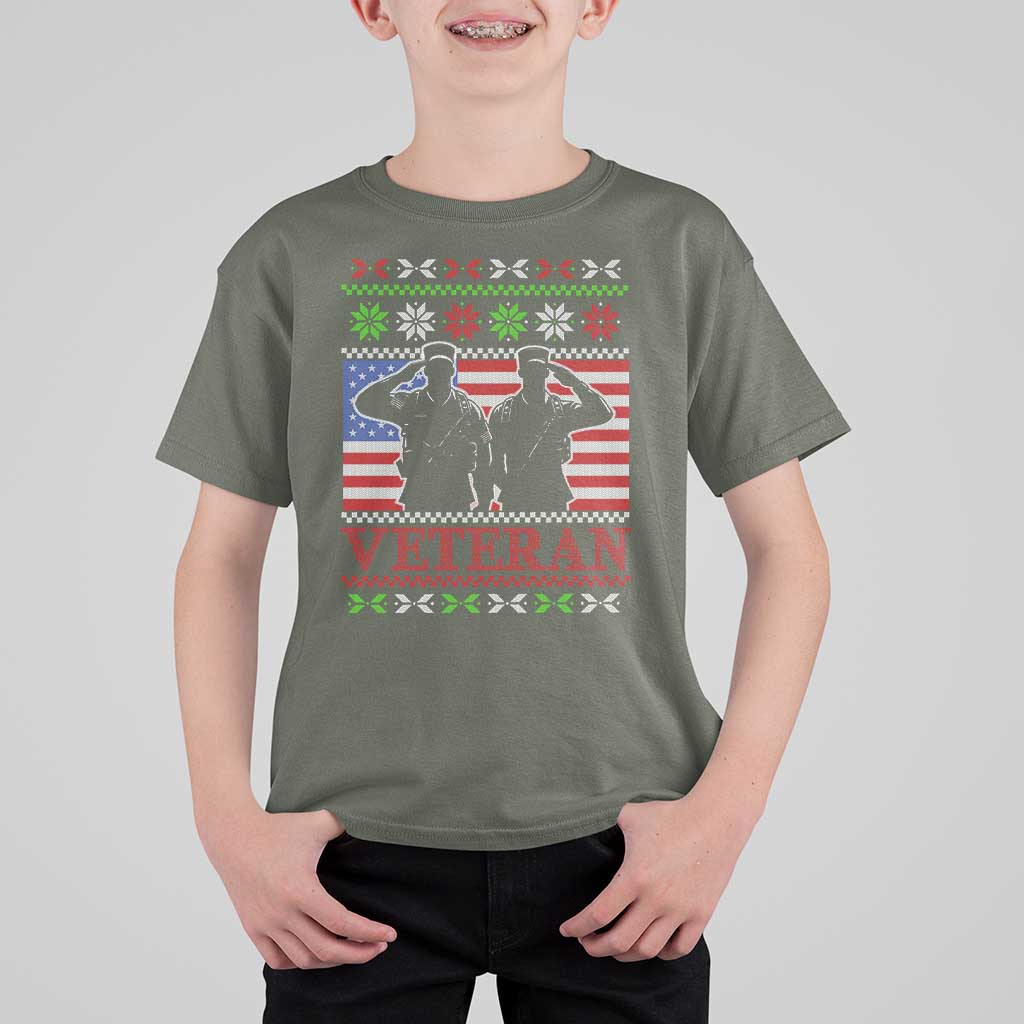 Christmas Veteran T Shirt For Kid Soldier America Flag Patriotic - Wonder Print Shop