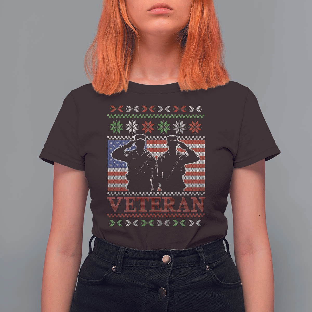 Christmas Veteran T Shirt For Women Soldier America Flag Patriotic - Wonder Print Shop