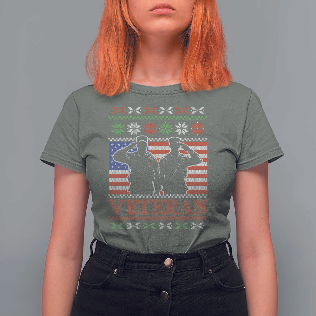 Christmas Veteran T Shirt For Women Soldier America Flag Patriotic - Wonder Print Shop