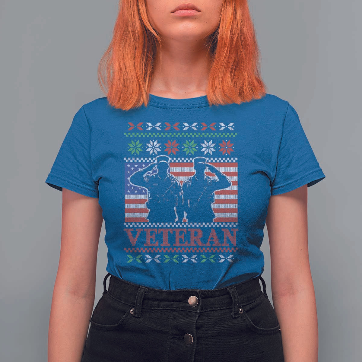 Christmas Veteran T Shirt For Women Soldier America Flag Patriotic - Wonder Print Shop