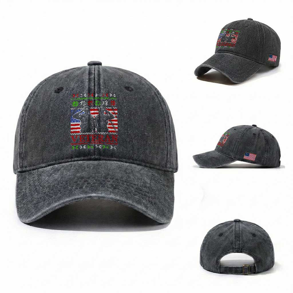 Christmas Veteran Washed Cotton Baseball Cap Soldier America Flag Patriotic