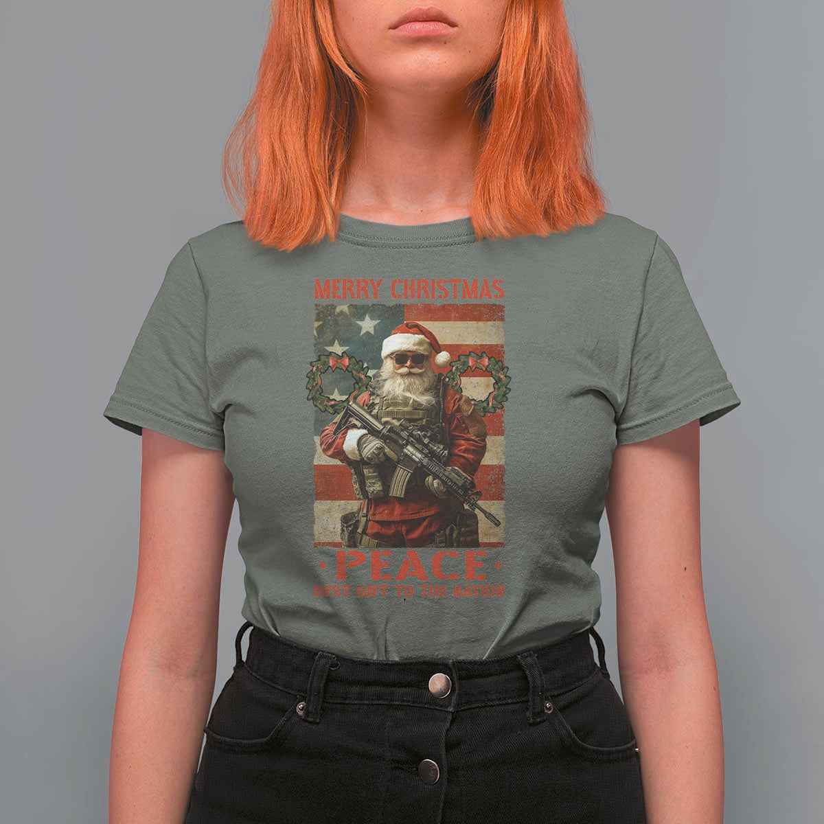 Christmas Veteran T Shirt For Women Peace Best Gift To The Nation Santa Army - Wonder Print Shop