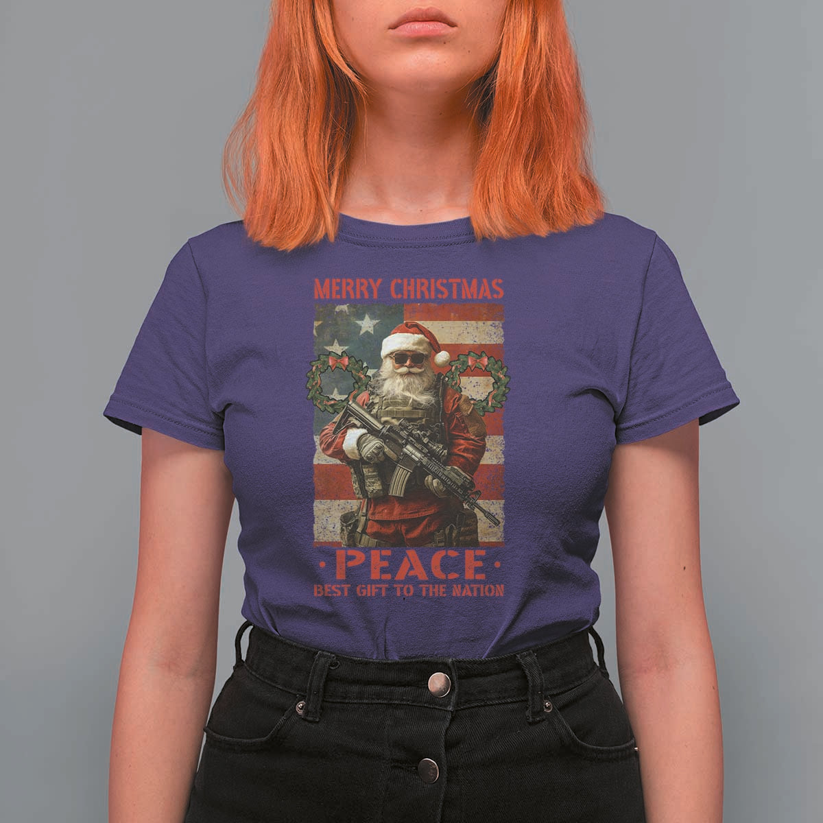 Christmas Veteran T Shirt For Women Peace Best Gift To The Nation Santa Army - Wonder Print Shop