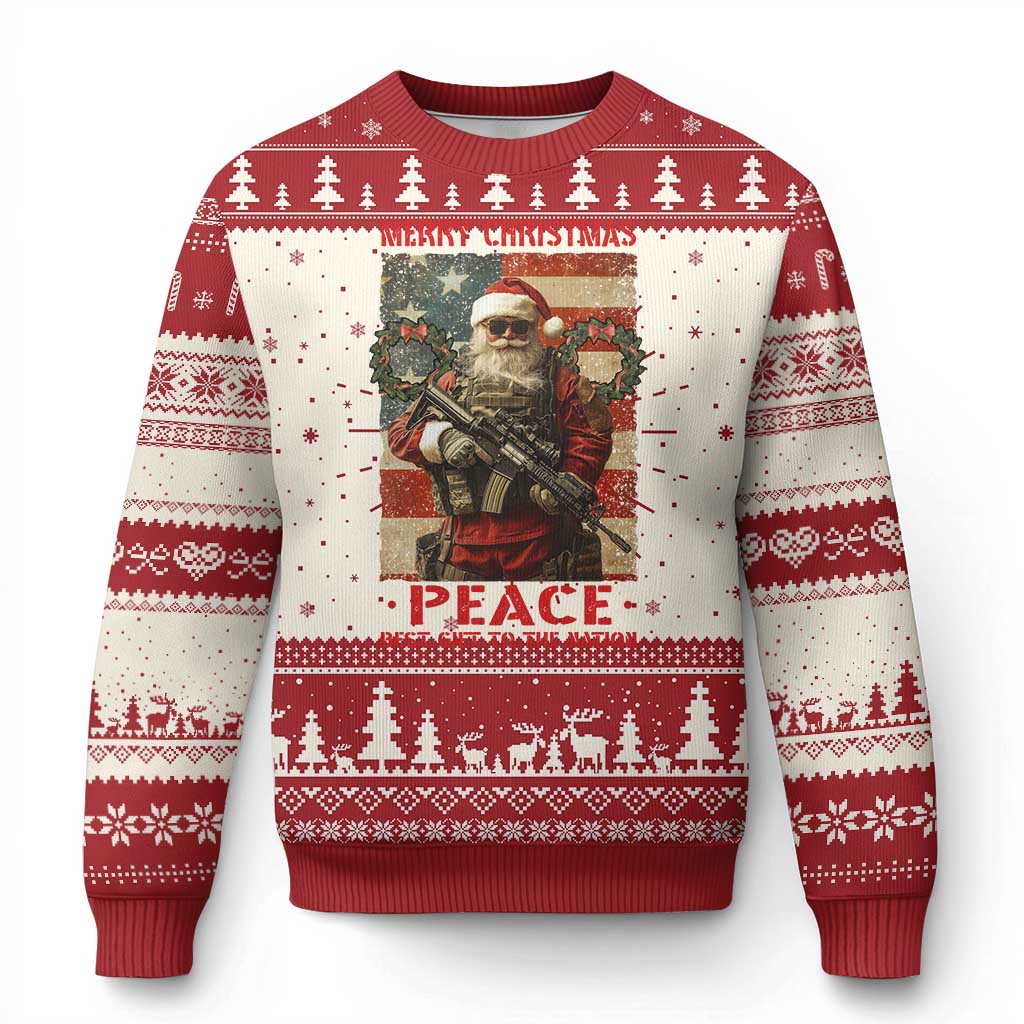 Christmas Veteran Ugly Christmas Sweater Peace Best Gift To The Nation Santa Army - Wonder Print Shop