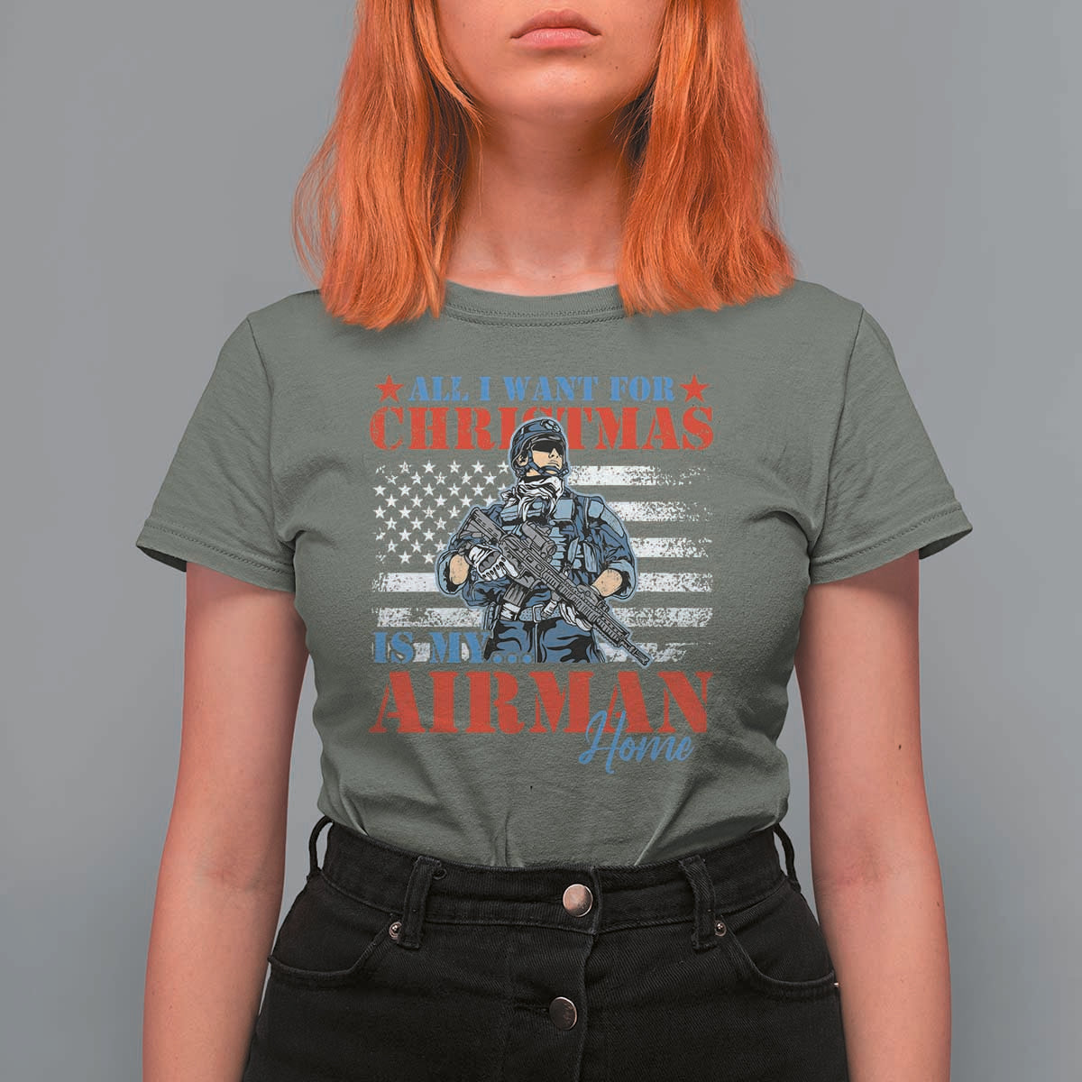 All I Want For Christmas Is My Airman Home T Shirt For Women - Wonder Print Shop