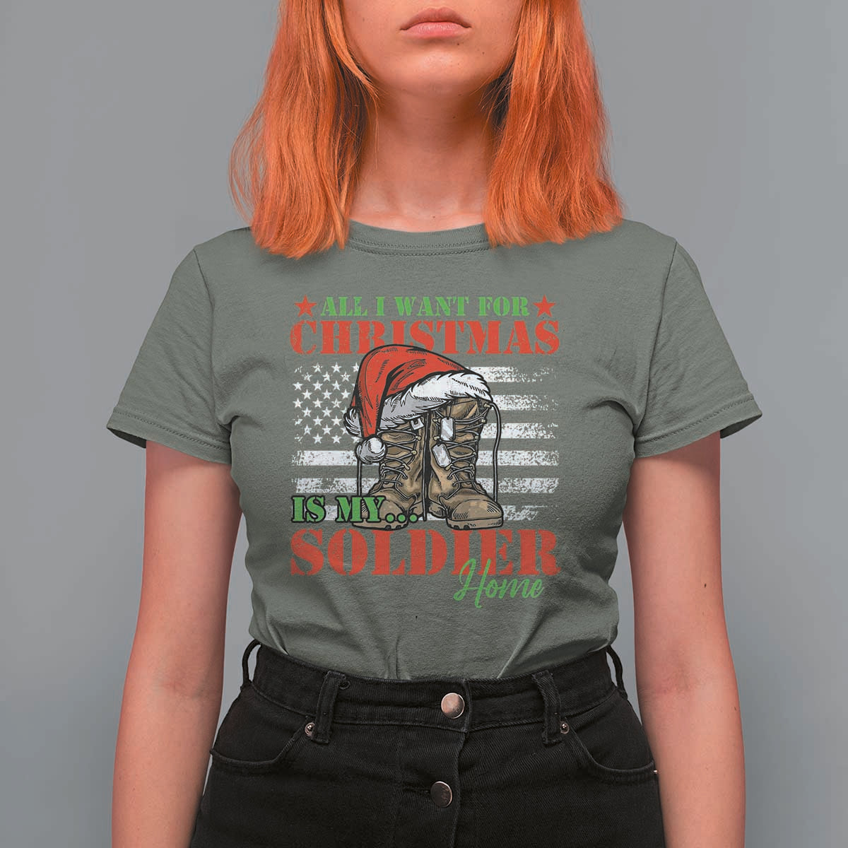 All I Want For Christmas Is My Soldier Home T Shirt For Women - Wonder Print Shop