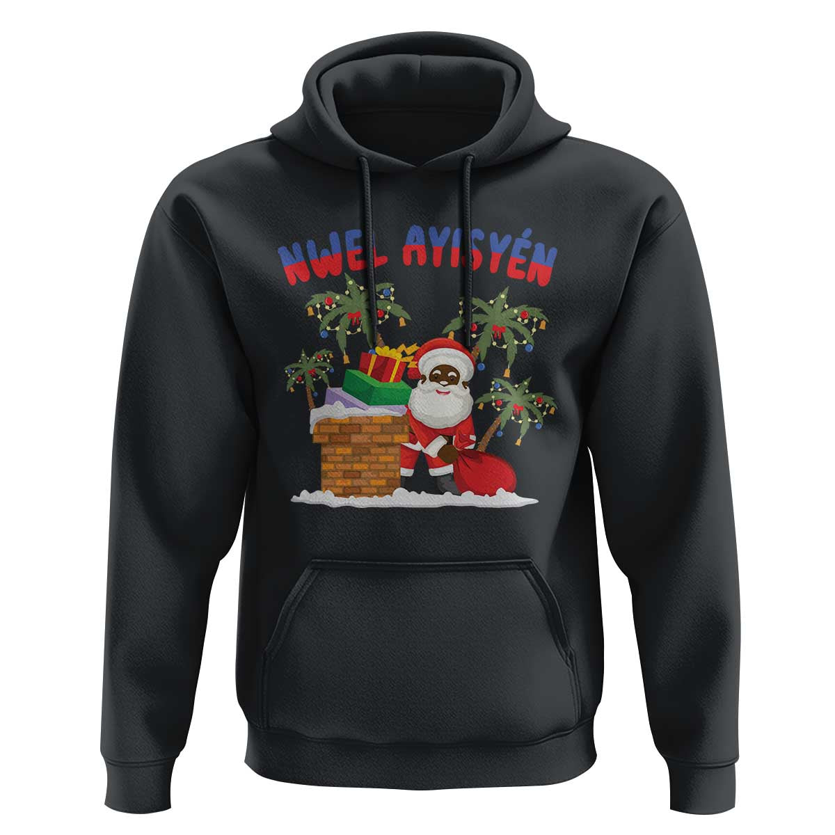 Funny Haitian Christmas Hoodie Nwel Ayisen Creole Santa Palm Tree