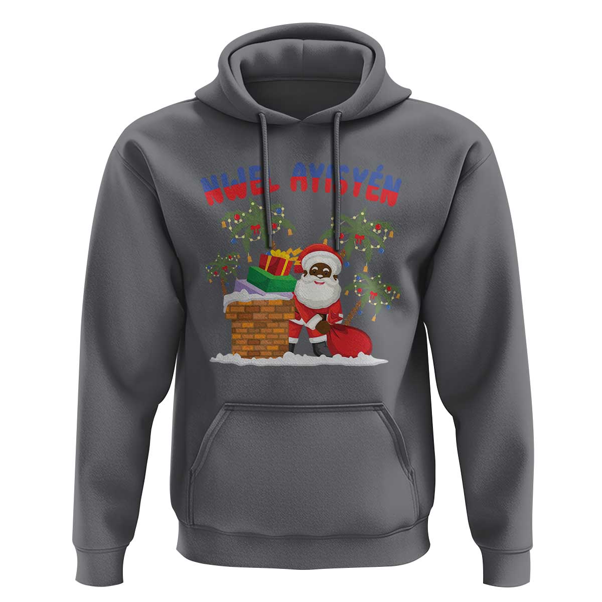 Funny Haitian Christmas Hoodie Nwel Ayisen Creole Santa Palm Tree