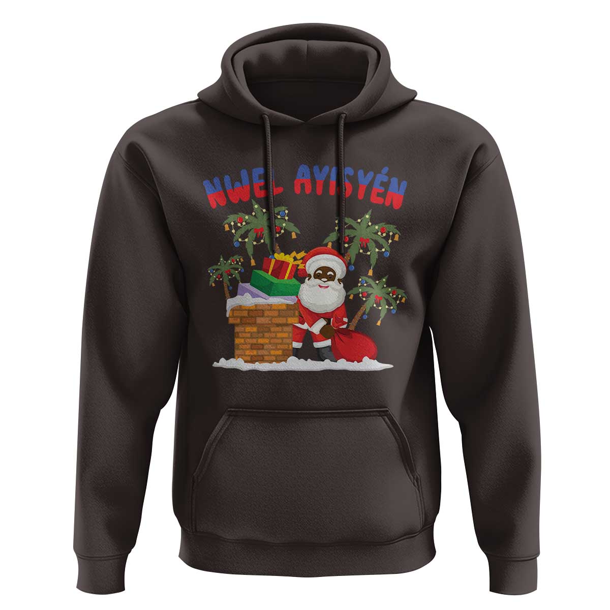 Funny Haitian Christmas Hoodie Nwel Ayisen Creole Santa Palm Tree