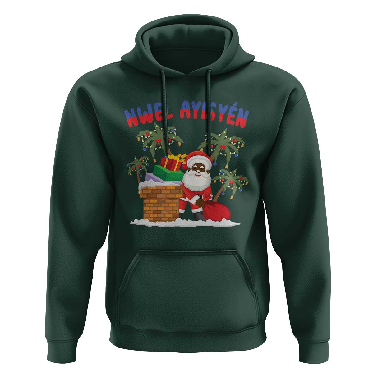 Funny Haitian Christmas Hoodie Nwel Ayisen Creole Santa Palm Tree
