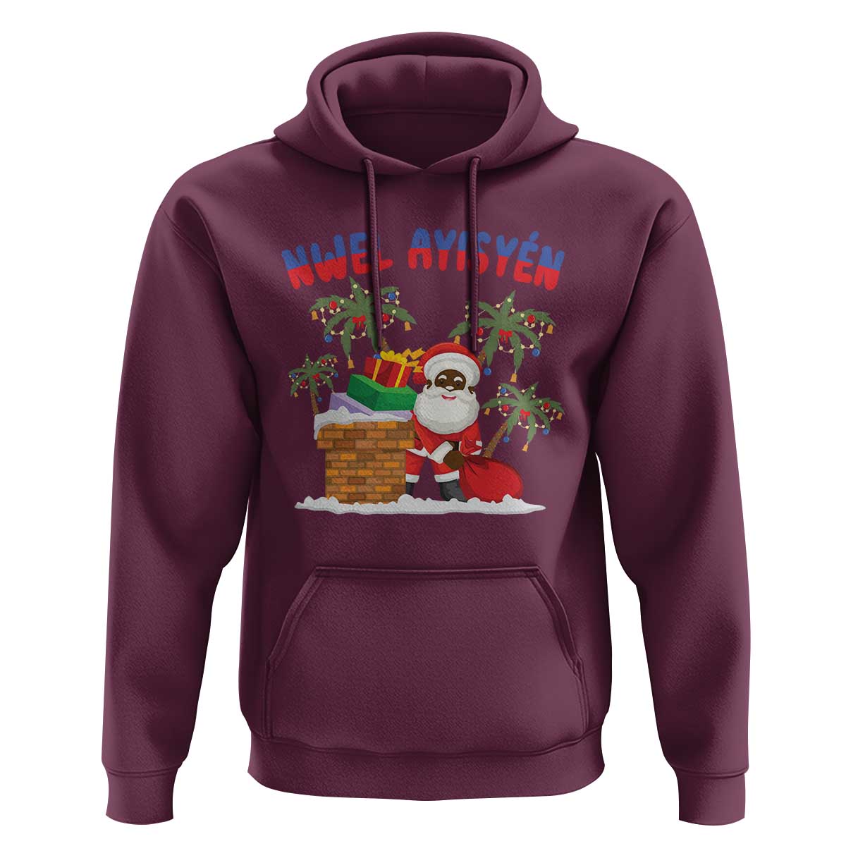 Funny Haitian Christmas Hoodie Nwel Ayisen Creole Santa Palm Tree