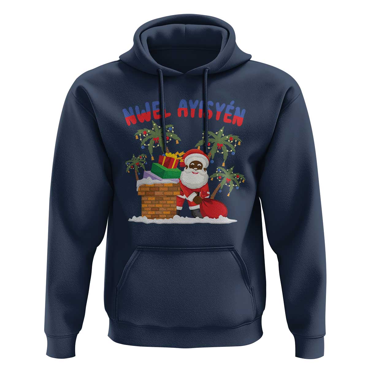 Funny Haitian Christmas Hoodie Nwel Ayisen Creole Santa Palm Tree