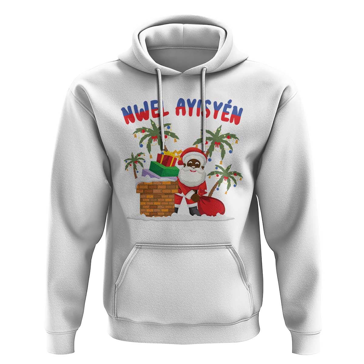 Funny Haitian Christmas Hoodie Nwel Ayisen Creole Santa Palm Tree
