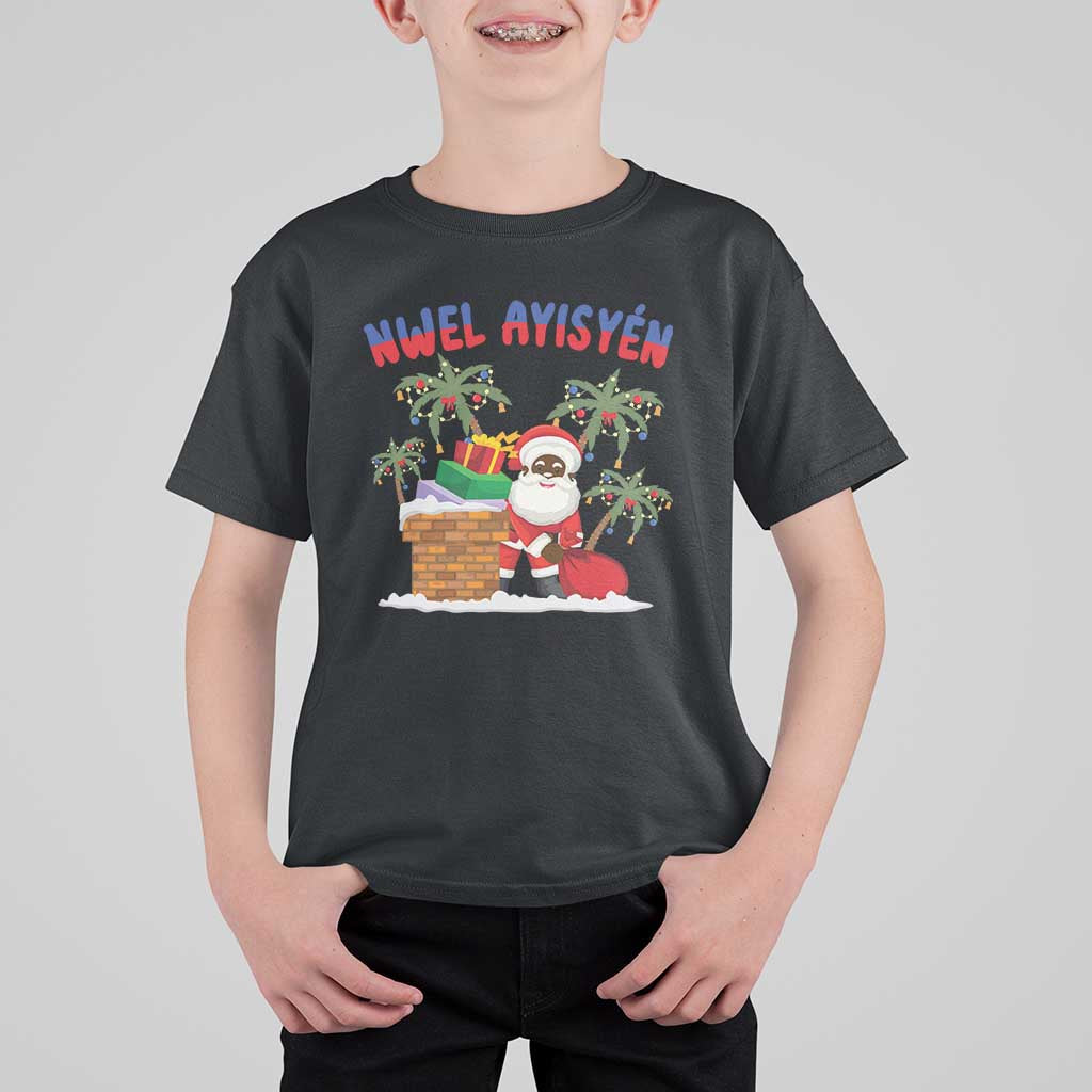 Funny Haitian Christmas T Shirt For Kid Nwel Ayisen Creole Santa Palm Tree - Wonder Print Shop