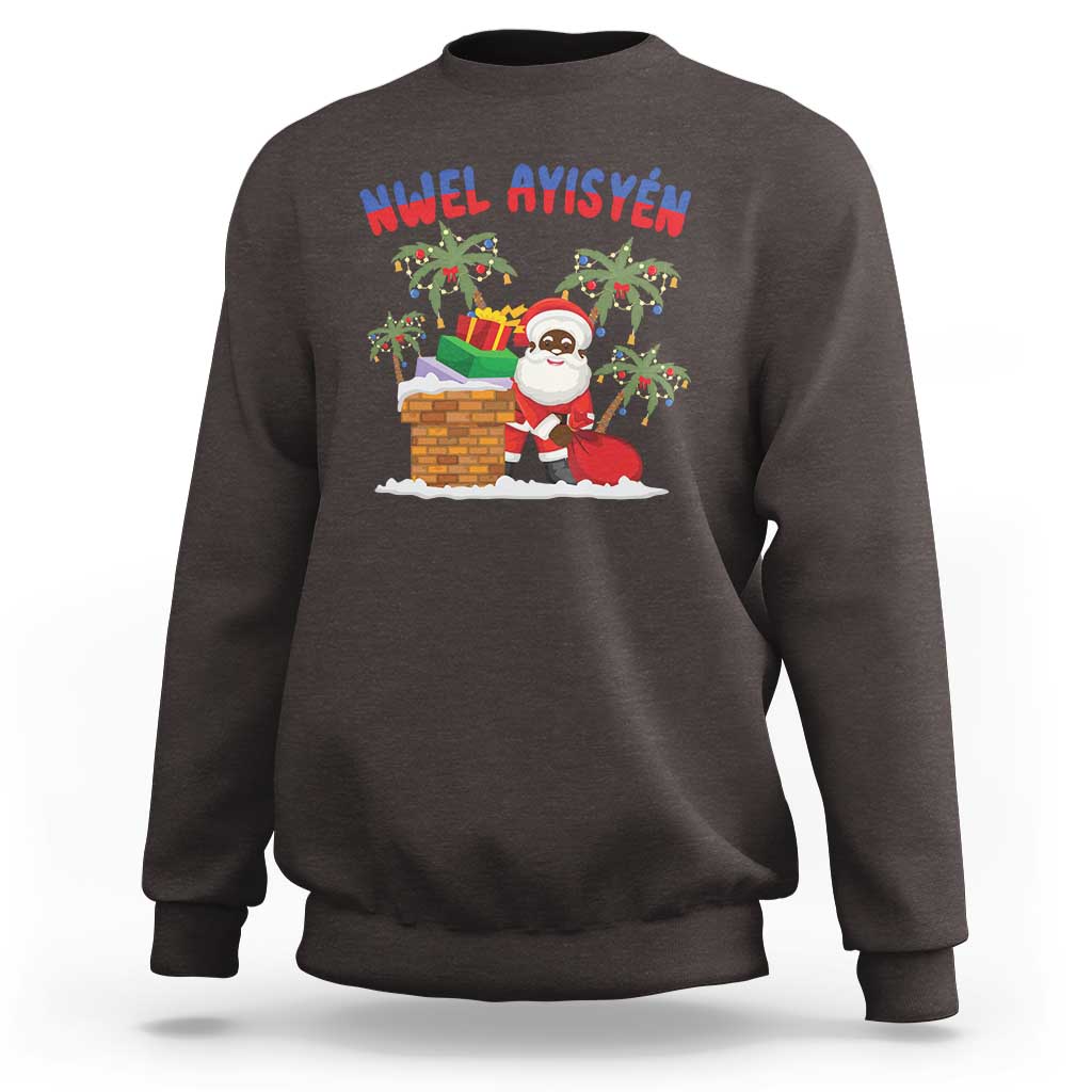 Funny Haitian Christmas Sweatshirt Nwel Ayisen Creole Santa Palm Tree - Wonder Print Shop