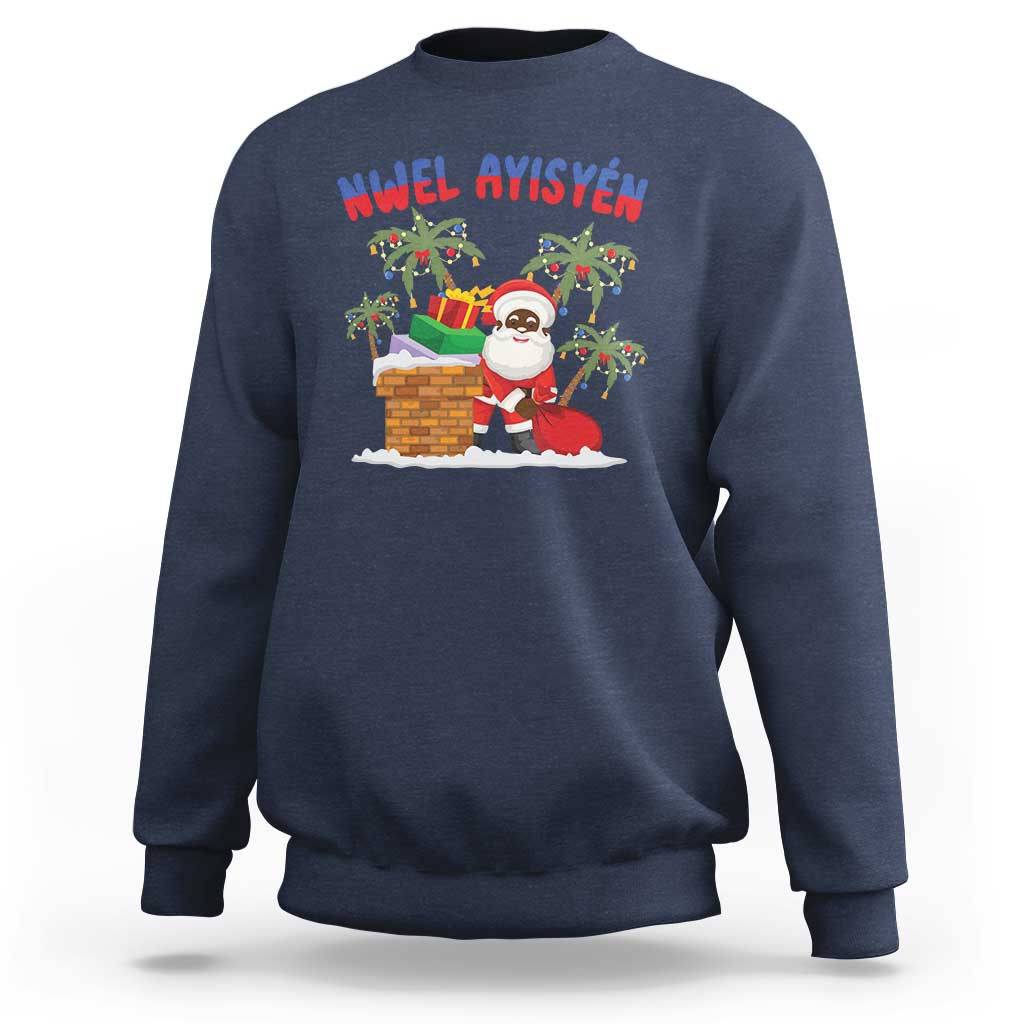 Funny Haitian Christmas Sweatshirt Nwel Ayisen Creole Santa Palm Tree - Wonder Print Shop