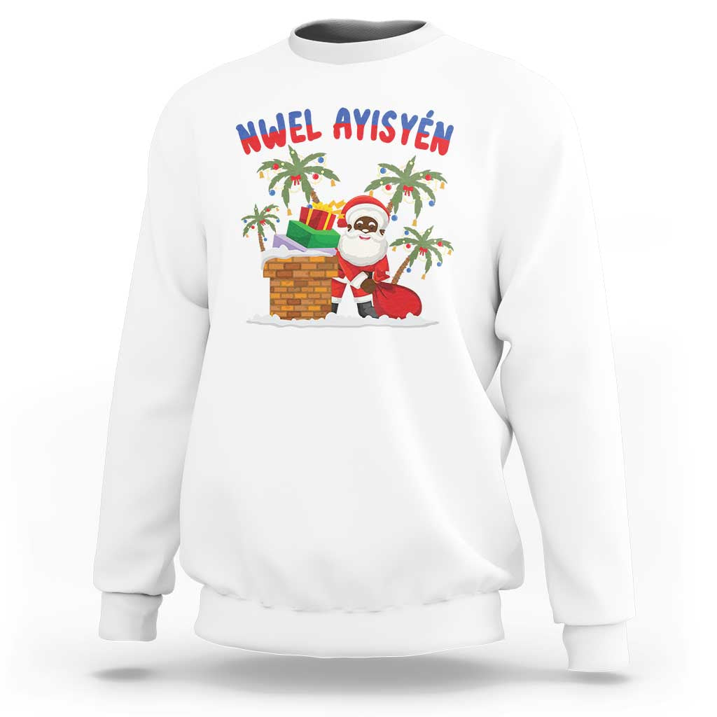 Funny Haitian Christmas Sweatshirt Nwel Ayisen Creole Santa Palm Tree - Wonder Print Shop