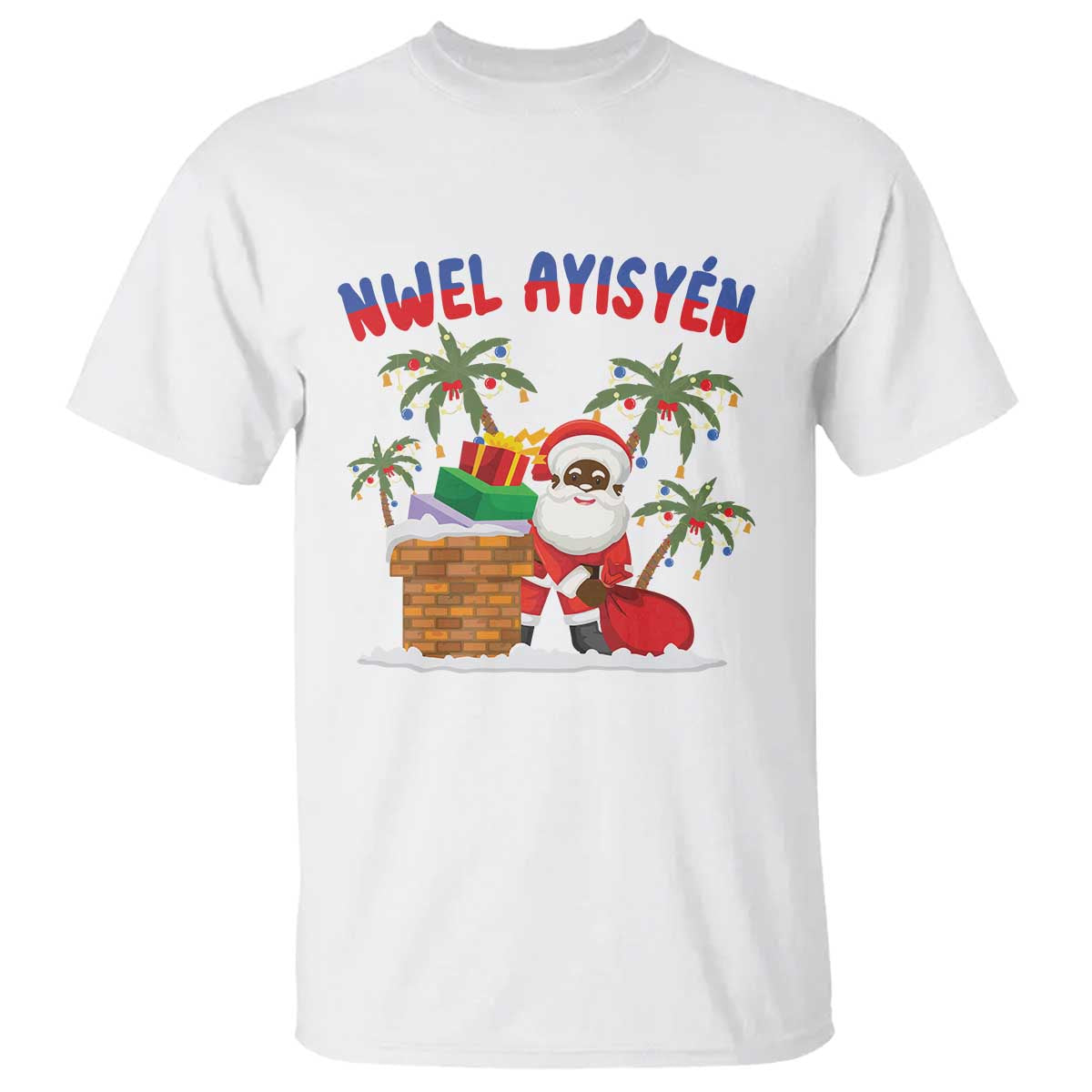 Funny Haitian Christmas T Shirt Nwel Ayisen Creole Santa Palm Tree - Wonder Print Shop