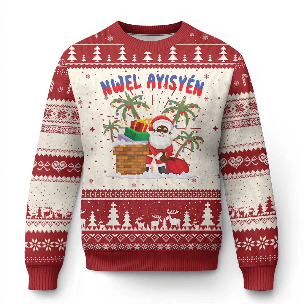 Funny Haitian Xmas Ugly Christmas Sweater Nwel Ayisen Creole Santa Palm Tree - Wonder Print Shop