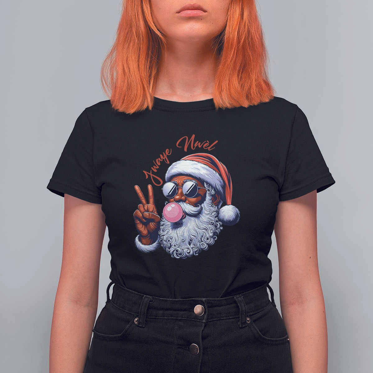Funny Haitian Christmas T Shirt For Women Jwaye Nwel Creole Cute Black Santa - Wonder Print Shop