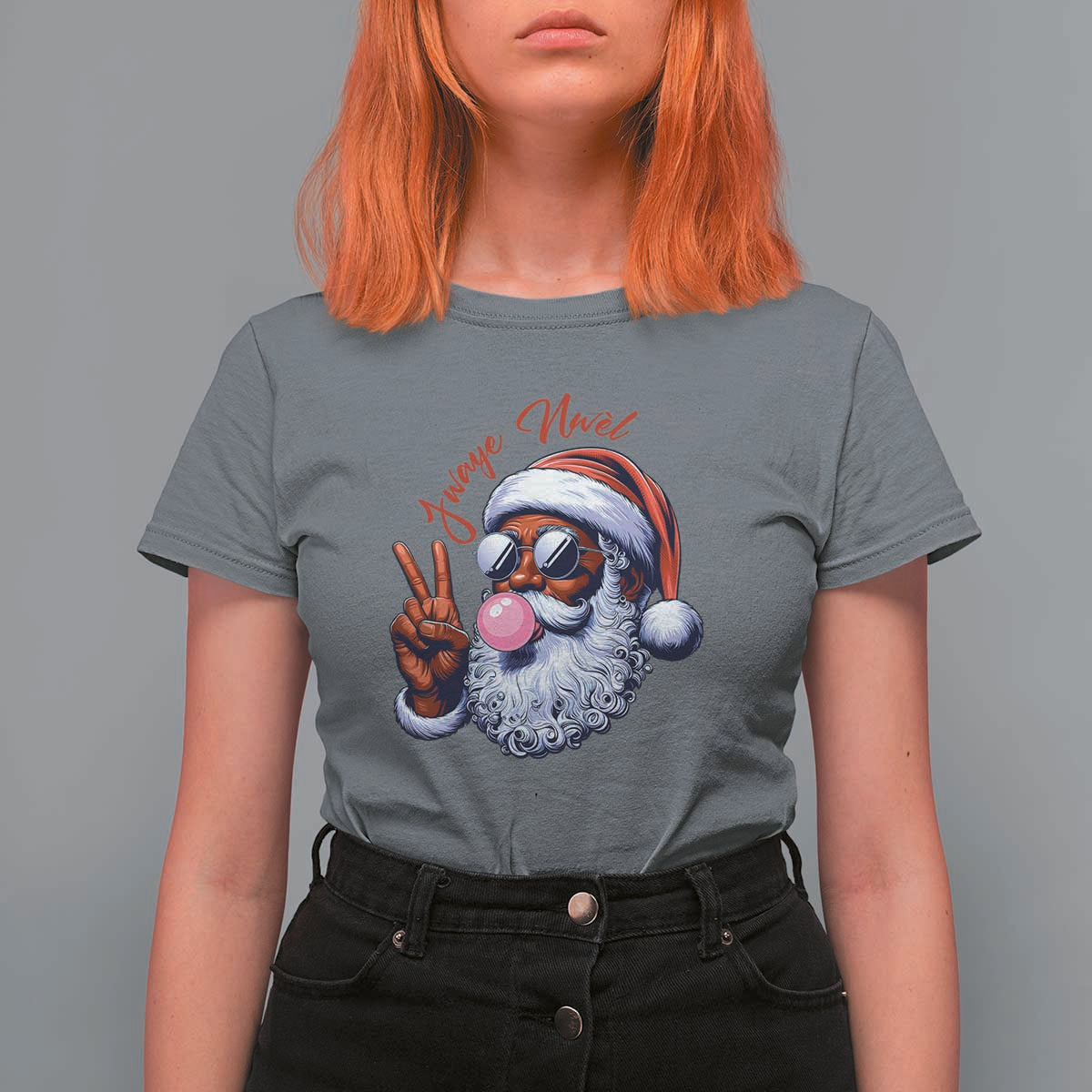 Funny Haitian Christmas T Shirt For Women Jwaye Nwel Creole Cute Black Santa - Wonder Print Shop