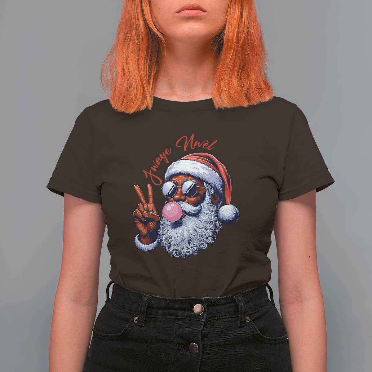 Funny Haitian Christmas T Shirt For Women Jwaye Nwel Creole Cute Black Santa - Wonder Print Shop