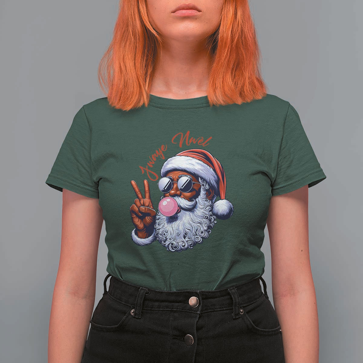 Funny Haitian Christmas T Shirt For Women Jwaye Nwel Creole Cute Black Santa - Wonder Print Shop