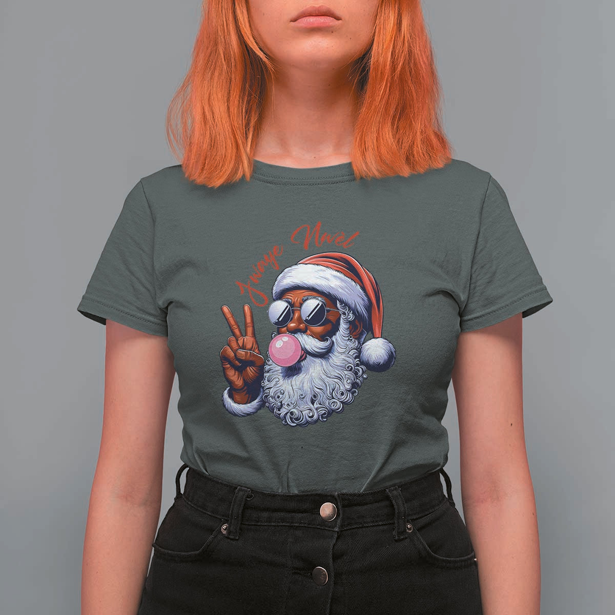 Funny Haitian Christmas T Shirt For Women Jwaye Nwel Creole Cute Black Santa - Wonder Print Shop