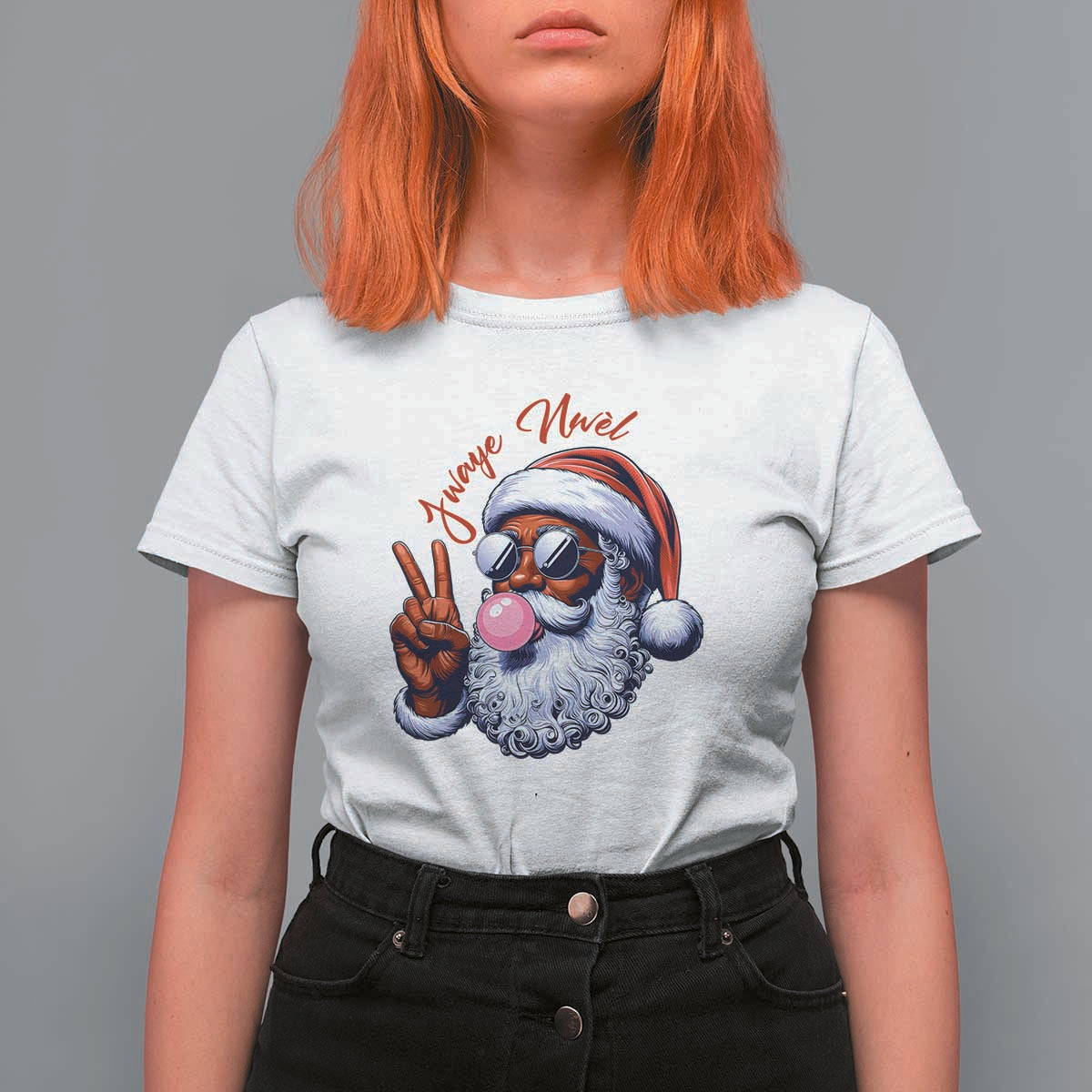 Funny Haitian Christmas T Shirt For Women Jwaye Nwel Creole Cute Black Santa - Wonder Print Shop