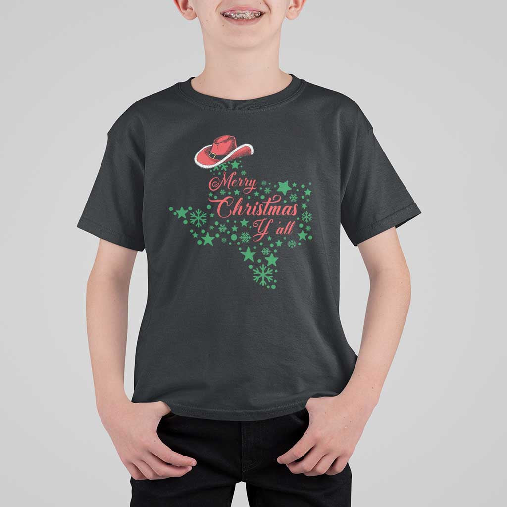Merry Christmas Y'All Texas Cowboy Santa Hat T Shirt For Kid - Wonder Print Shop