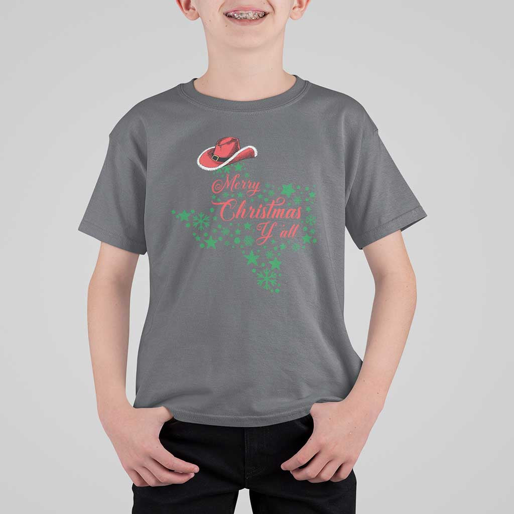 Merry Christmas Y'All Texas Cowboy Santa Hat T Shirt For Kid - Wonder Print Shop