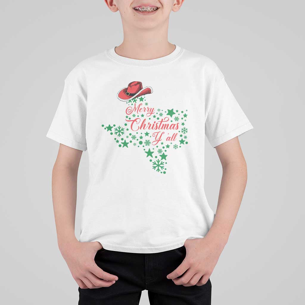 Merry Christmas Y'All Texas Cowboy Santa Hat T Shirt For Kid - Wonder Print Shop