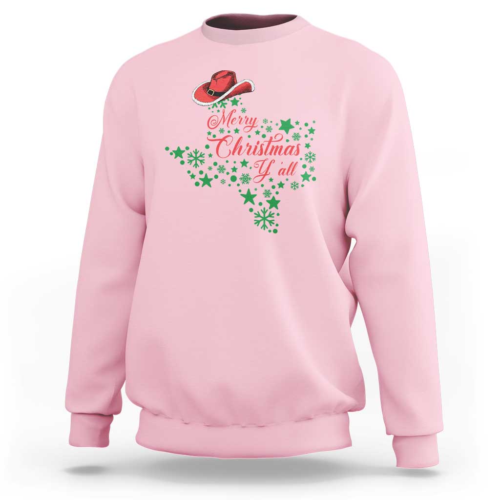 Merry Christmas Y'All Texas Cowboy Santa Hat Sweatshirt - Wonder Print Shop
