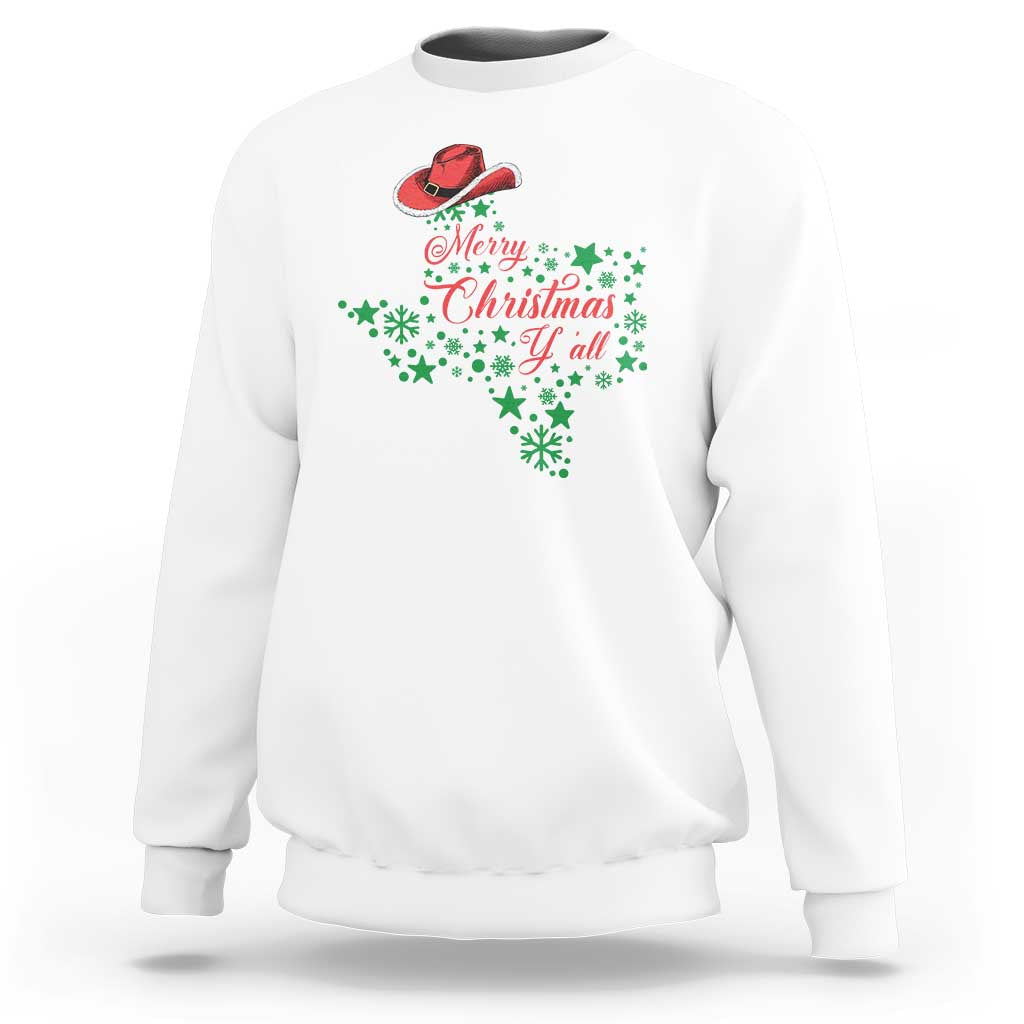 Merry Christmas Y'All Texas Cowboy Santa Hat Sweatshirt - Wonder Print Shop
