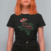 Merry Christmas Y'All Texas Cowboy Santa Hat T Shirt For Women - Wonder Print Shop