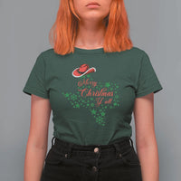 Merry Christmas Y'All Texas Cowboy Santa Hat T Shirt For Women - Wonder Print Shop