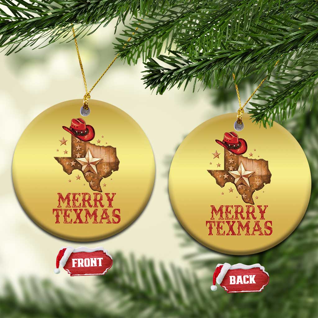 Xmas In Texas Christmas Ornament Merry Texmas Santa Cowboy Hat - Wonder Print Shop