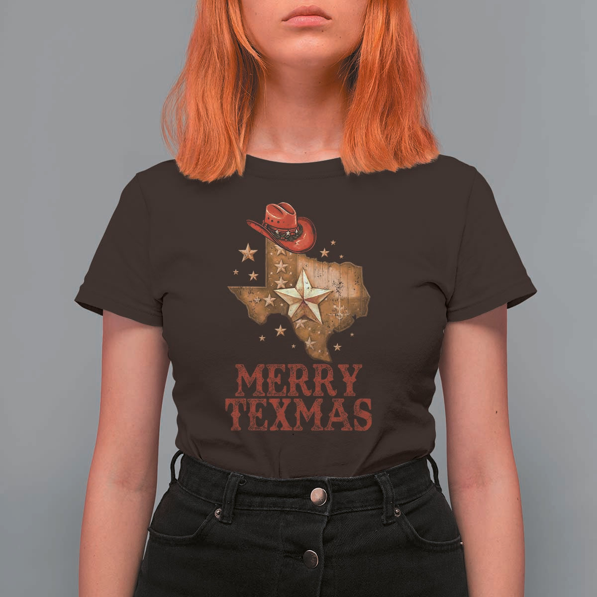 Christmas In Texas T Shirt For Women Merry Texmas Santa Cowboy Hat - Wonder Print Shop