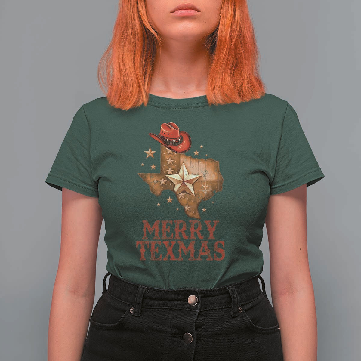 Christmas In Texas T Shirt For Women Merry Texmas Santa Cowboy Hat - Wonder Print Shop