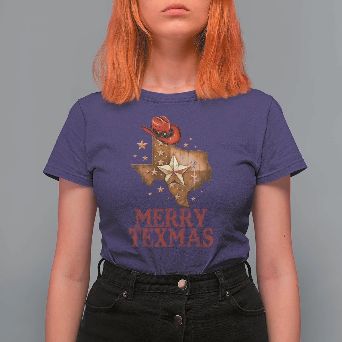 Christmas In Texas T Shirt For Women Merry Texmas Santa Cowboy Hat - Wonder Print Shop