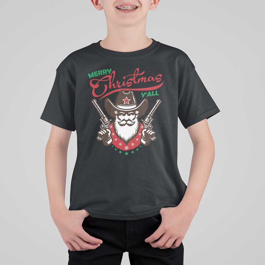 Merry Christmas Y'All Texas Cowboy Santa T Shirt For Kid - Wonder Print Shop