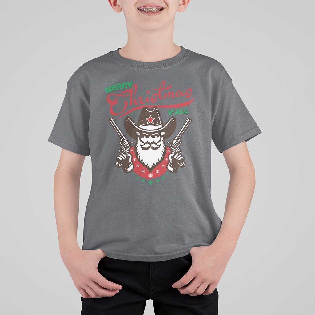 Merry Christmas Y'All Texas Cowboy Santa T Shirt For Kid - Wonder Print Shop