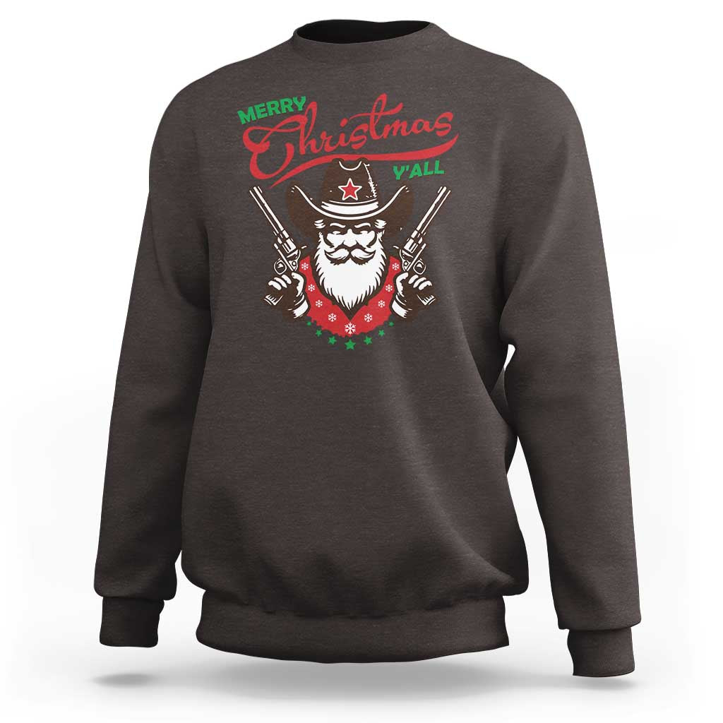 Merry Christmas Y'All Texas Cowboy Santa Sweatshirt - Wonder Print Shop