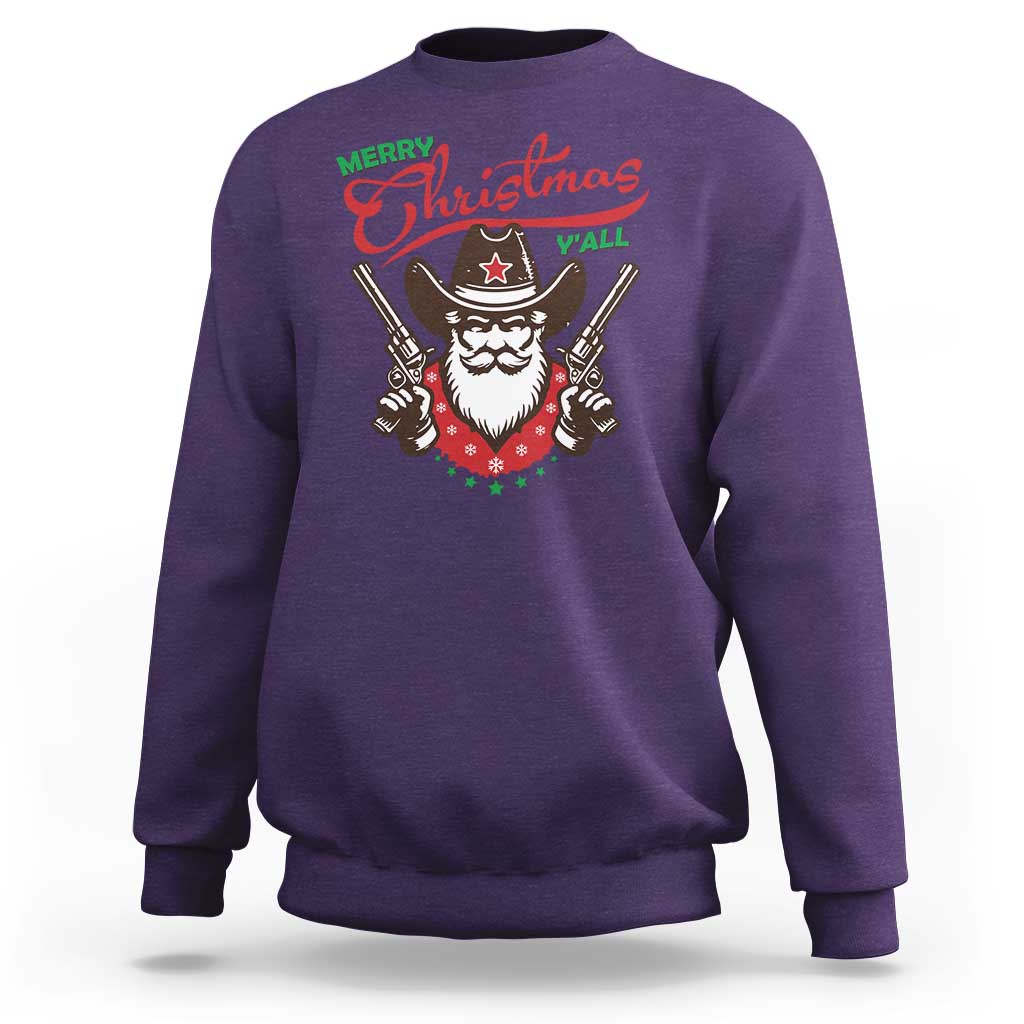 Merry Christmas Y'All Texas Cowboy Santa Sweatshirt - Wonder Print Shop