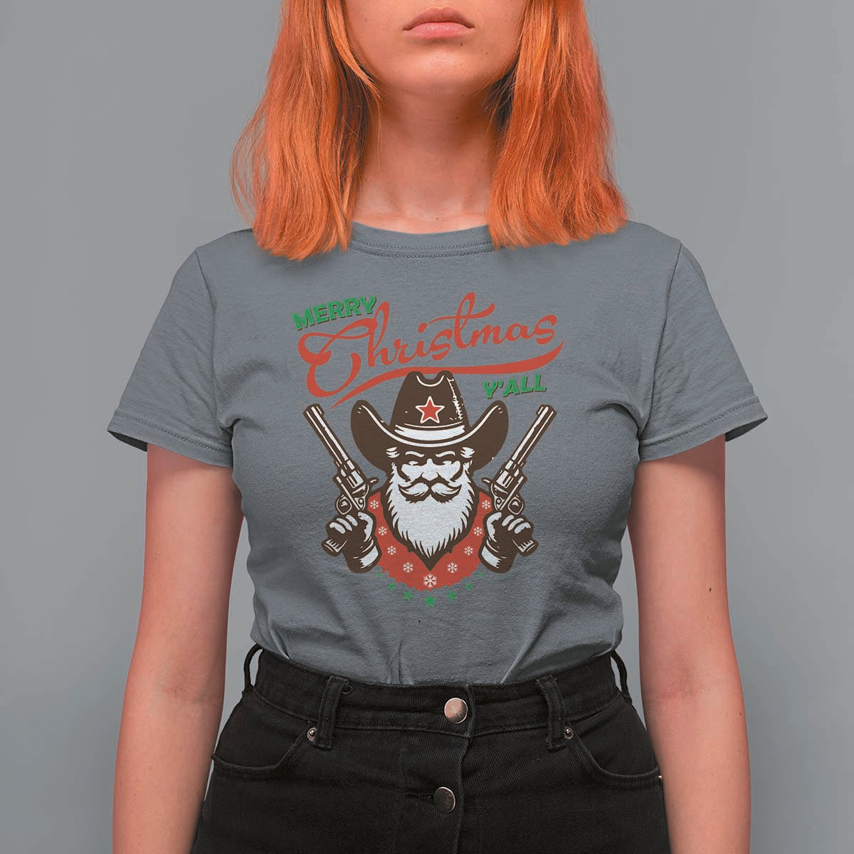 Merry Christmas Y'All Texas Cowboy Santa T Shirt For Women - Wonder Print Shop