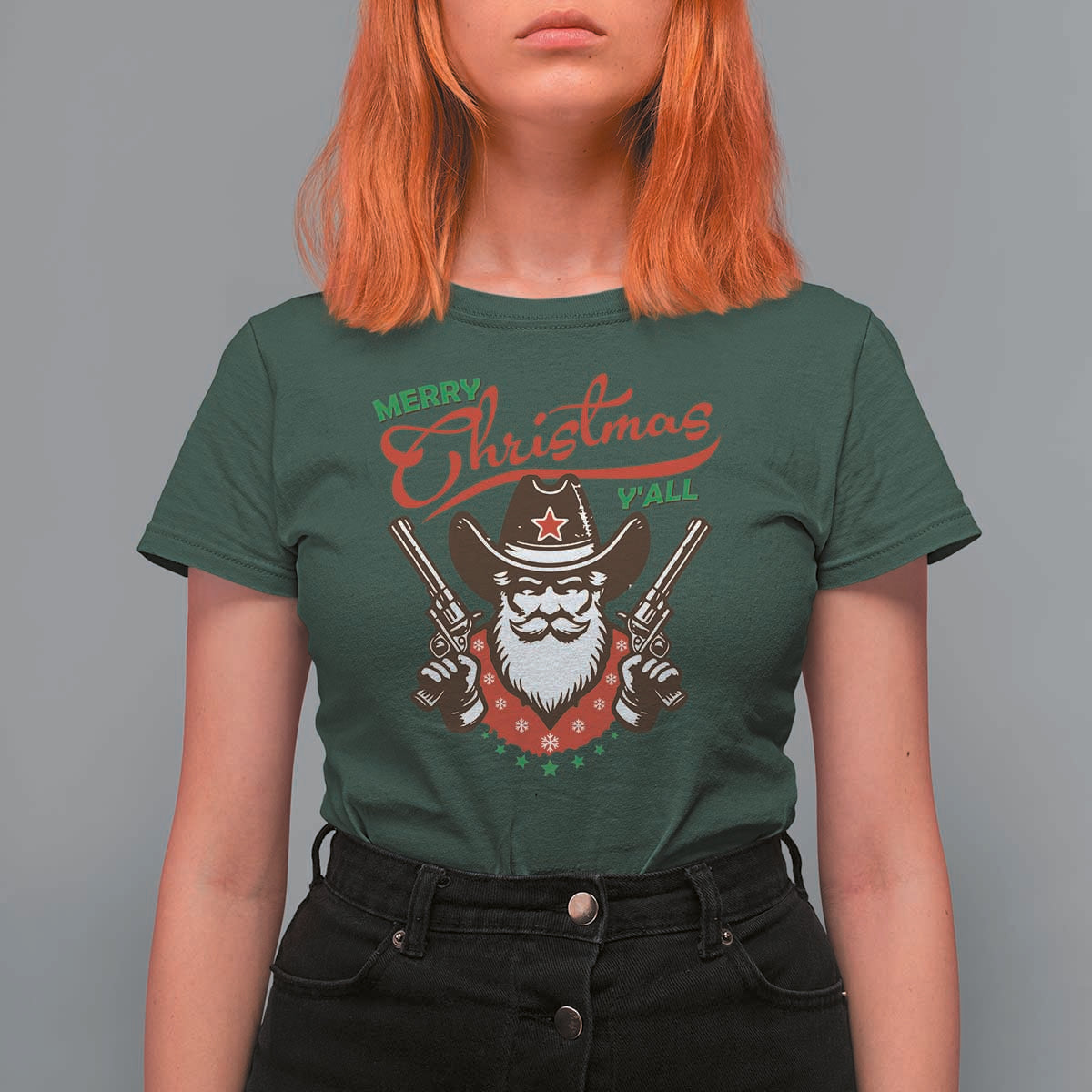 Merry Christmas Y'All Texas Cowboy Santa T Shirt For Women - Wonder Print Shop